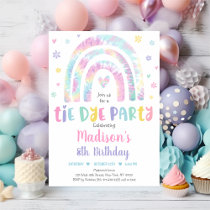 Pastel Tie Dye Rainbow Boho Hippie Girls Birthday Invitation