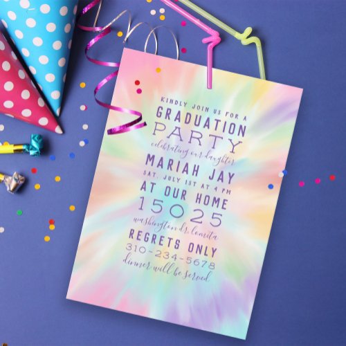 Pastel Tie Dye Typography Graduation Party Invitation