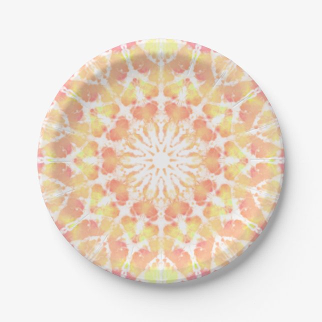Pastel tiedye effect boho stylish yellow orange  paper plates (Front)