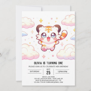 Pastel Tiger 1st Birthday Invitation