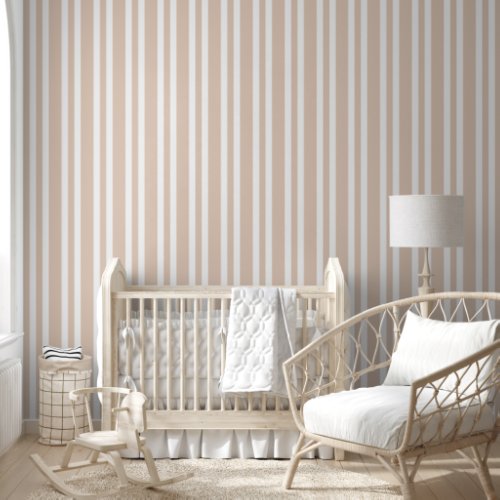 Pastel Toasted Almond Beige White Stripes Pattern Wallpaper