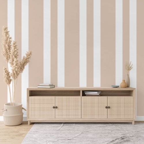 Pastel Toasted Almond Beige White Stripes Pattern Wallpaper