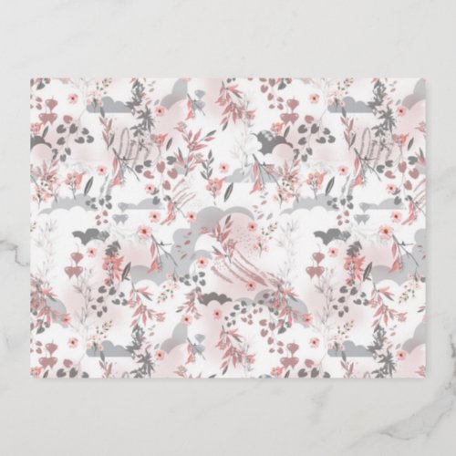 Pastel Tone Floral Seamless Pattern Foil Holiday Postcard