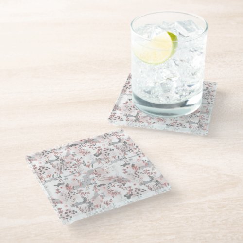 Pastel Tone Floral Seamless Pattern Glass Coaster