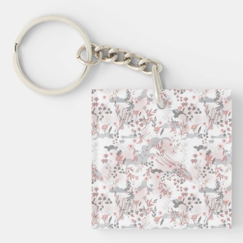 Pastel Tone Floral Seamless Pattern Keychain