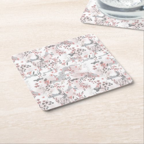 Pastel Tone Floral Seamless Pattern Square Paper Coaster