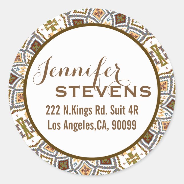 Pastel Tones Ancient Geometric Pattern Classic Round Sticker (Front)