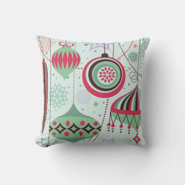 Pastel Tones Art-Deco Christmas Ornaments Throw Pillow (Front)