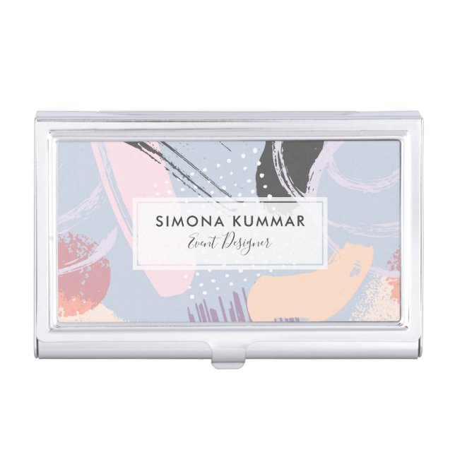 Pastel Tones Brushstrokes Modern Composition Business Card Case (Front)
