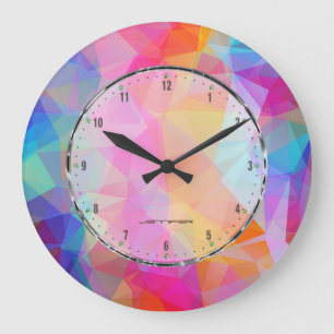 Pastel Tones Geometric Polygonal Pattern 2 Large Clock