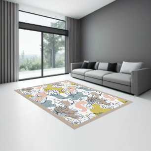 Pastel tones organic shapes, palm leaves pattern rug