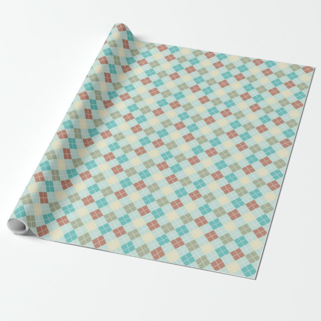 Pastel Tones Plaid Geometric Pattern Wrapping Paper (Unrolled)