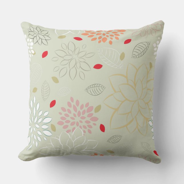Pastel Tones Retro Flower Large Print Throw Pillow (Front)