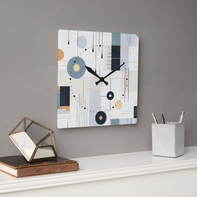 Pastel tones retro geometric pattern square wall clock (Office)