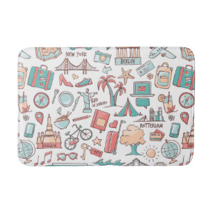 Pastel Tourist Pattern Bathroom Mat