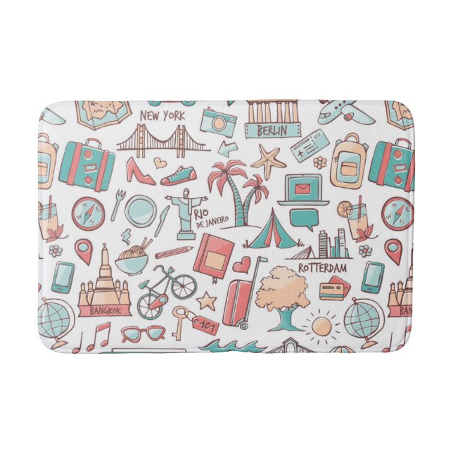 Pastel Tourist Pattern Bathroom Mat (Front)