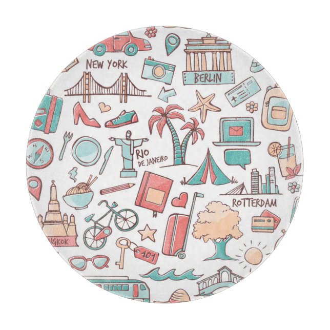 Pastel Tourist Pattern Cutting Board (Front)