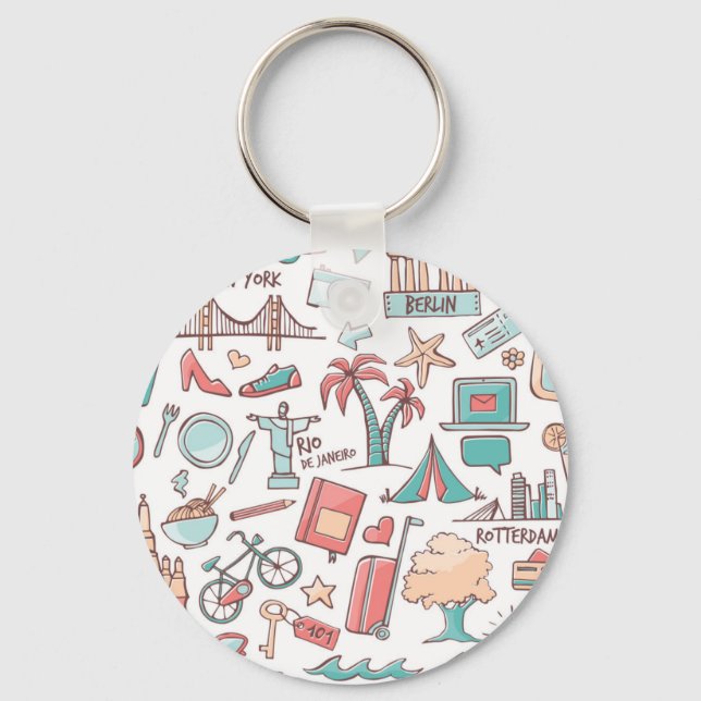 Pastel Tourist Pattern Keychain (Front)