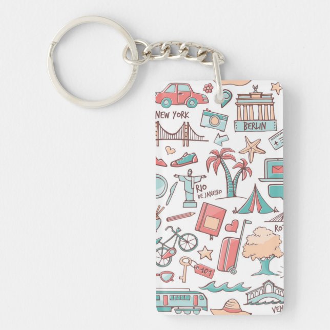 Pastel Tourist Pattern Keychain (Front)