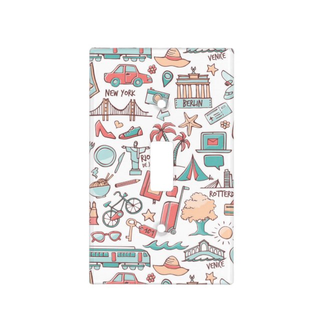 Pastel Tourist Pattern Light Switch Cover (Front)