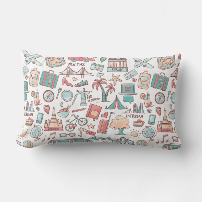 Pastel Tourist Pattern Lumbar Pillow (Front)