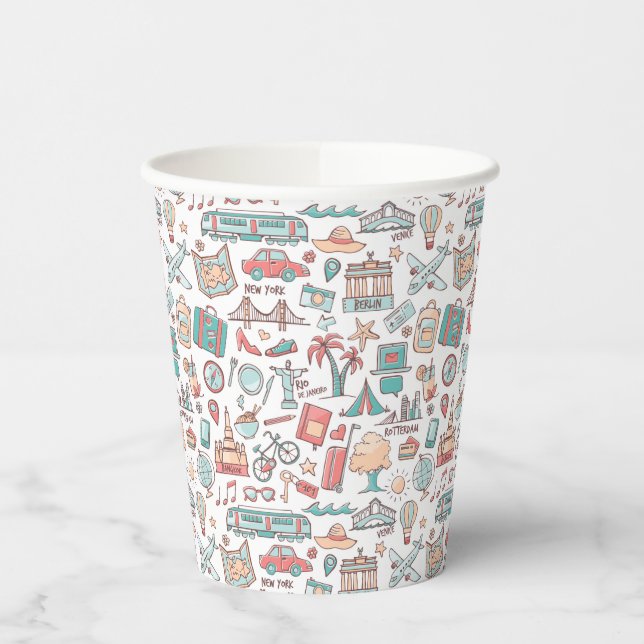 Pastel Tourist Pattern Paper Cups (Left)