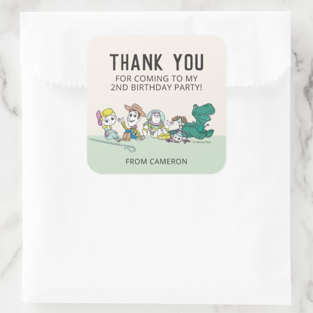 Pastel Toy Story | Birthday Thank You Square Sticker (Bag)