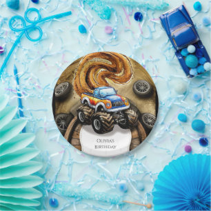 Pastel Track Monster Truck Birthday Paper Plates