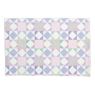 Pastel Traditional Star Patchwork Quilt Retro Pillow Case