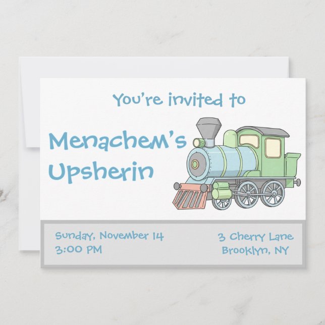 Pastel Train upsherin invitation (Front)