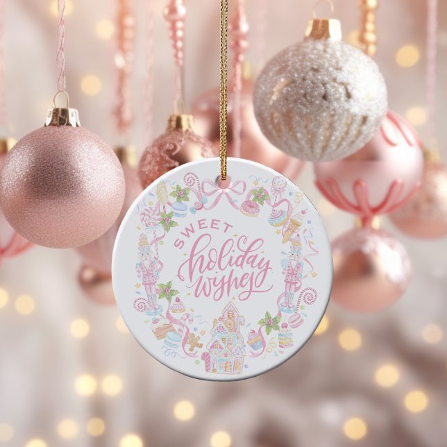 Pastel Treats | Sweet Holiday Wishes Ceramic Ornament (Creator Uploaded)