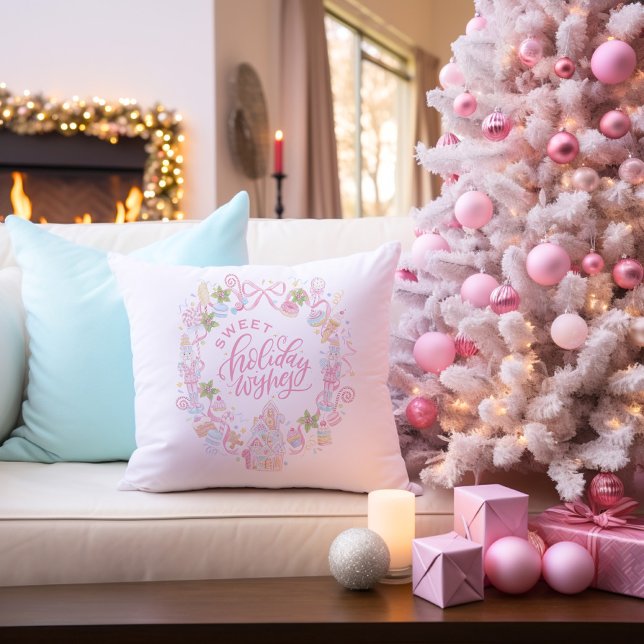 Pastel Treats | Sweet Holiday Wishes Throw Pillow (Creator Uploaded)