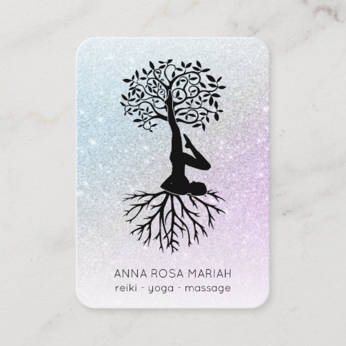   Pastel Tree of Life Yoga Woman Man QR   Business Card