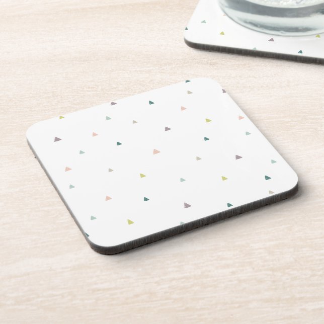 Pastel Triangle Doodle Pattern Beverage Coaster (Left Side)