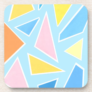 Pastel Triangles on Pale Blue Beverage Coaster