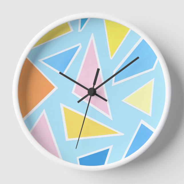 Pastel Triangles on Pale Blue Clock (Front)