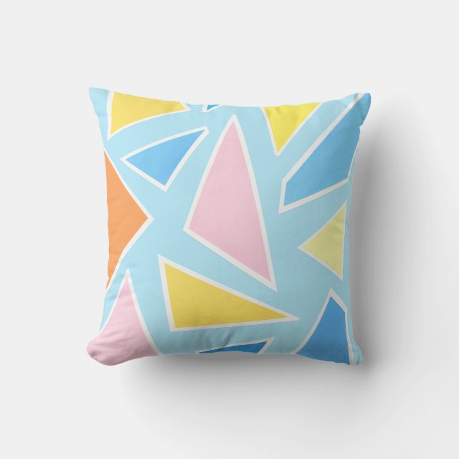 Pastel Triangles on Pale Blue Throw Pillow (Front)