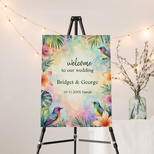 Pastel Tropic Floral birds Hawaii Wedding welcome Foam Board