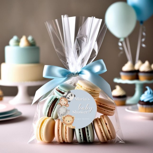 Pastel Tropical Baby Shower Jungle Safari Animals  Classic Round Sticker (Creator Uploaded)