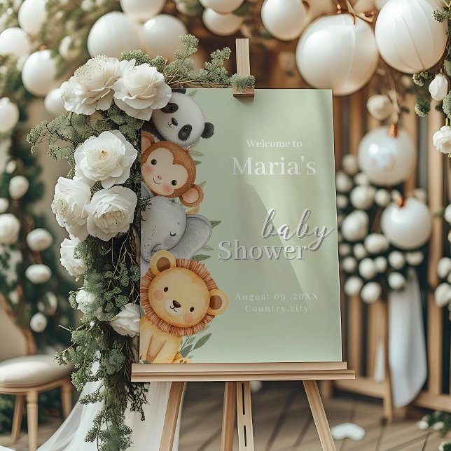 Pastel Tropical Baby Shower Jungle Safari Animals  Foam Board (Creator Uploaded)