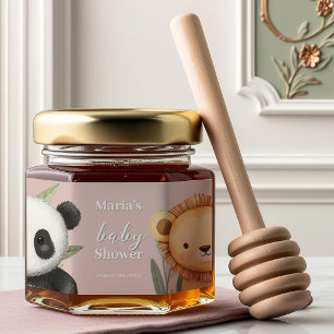 Pastel Tropical Baby Shower Jungle Safari Animals Honey Jar Favors