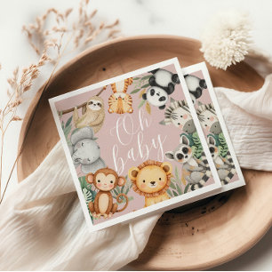 Pastel Tropical baby shower Jungle Safari Animals Napkins