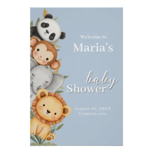 Pastel Tropical Baby Shower Jungle Safari Animals Poster