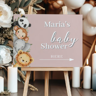 Pastel Tropical Baby Shower Jungle Safari Animals  Sign