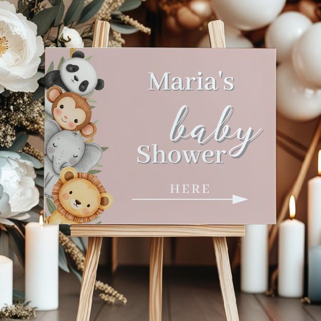 Pastel Tropical Baby Shower Jungle Safari Animals  Sign (Creator Uploaded)