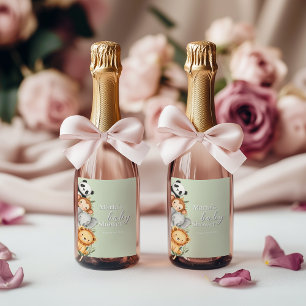Pastel Tropical Baby Shower Jungle Safari Animals Wine Label