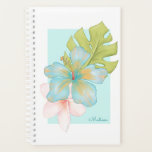 Pastel Tropical Bouquet with Your Name Planner<br><div class="desc">This trendy island style design features a bouquet of tropical flowers and foliage in a soft cool pastel color palette. The bouquet of pastel pink plumeria, blue hibiscus and green monstera leaf over a cool minty blue square background evoke the casual carefree lifestyle of an island or coastal locale. Personalize...</div>