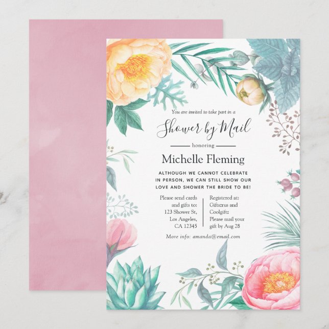 Pastel Tropical Bridal or Baby Shower by Mail Invitation (Front/Back)