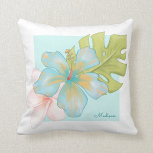 Pastel Tropical Floral Arrangement with Name Throw Pillow