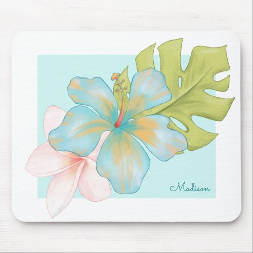 Pastel Tropical Floral Bouquet with Your Name Mouse Pad